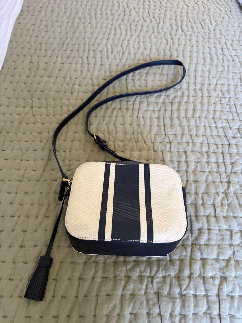 Ralph Lauren Navy and White Striped Crossbody Camera Bag - Picture 2 of 2